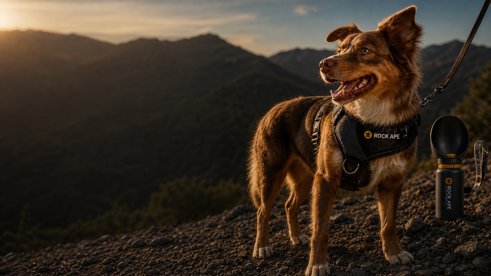 Dog exploring with Rock Ape trail gear